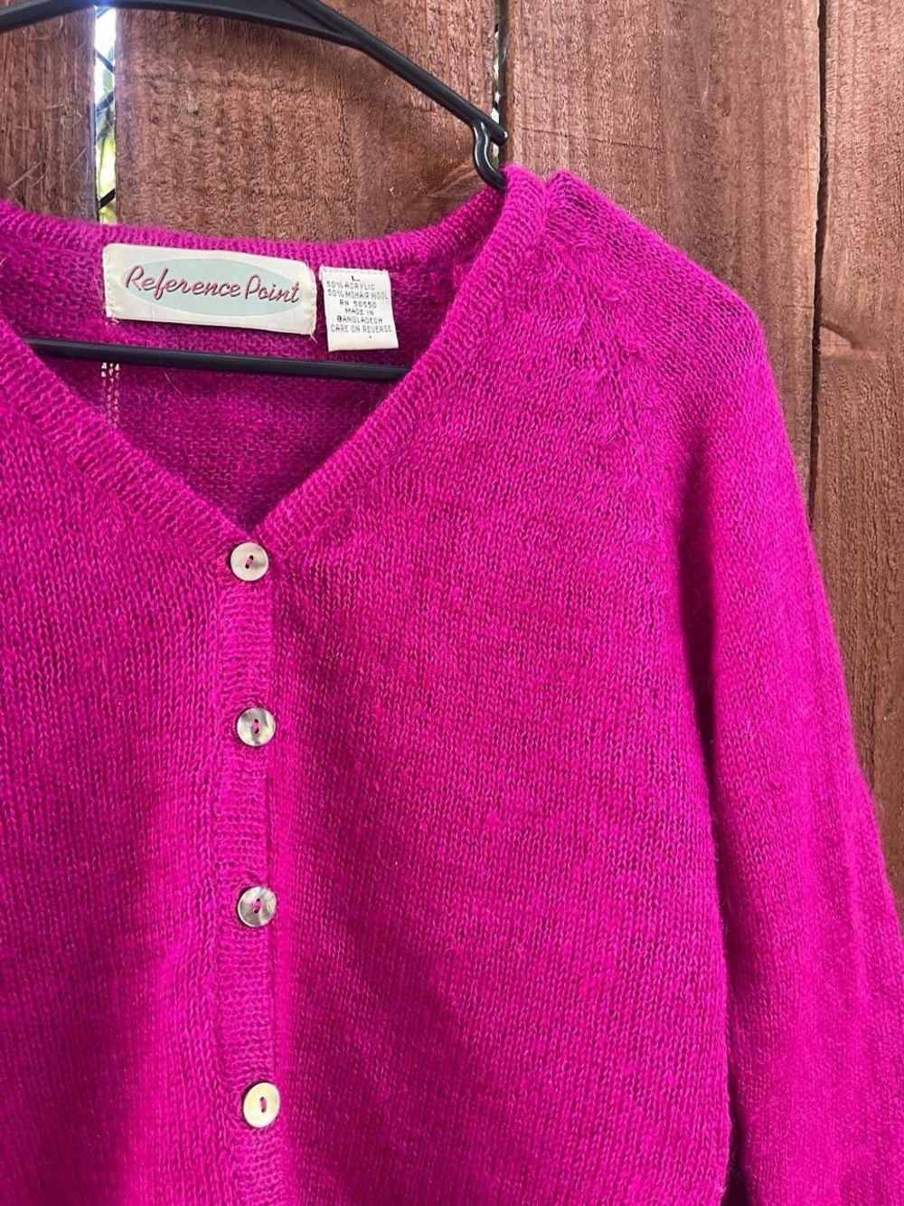 Reference Point Vintage 90s Fuchsia Mohair Open-Knit Cardigan | Size Large